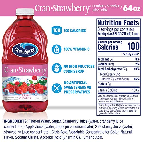 Image of Ocean Spray Cran-Strawberry Juice Drink, 64 Ounce Bottles (Pack of 8)