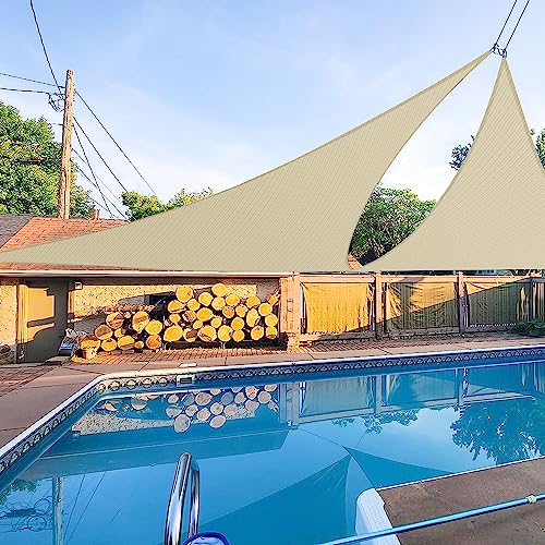 E&K Sunrise 8' x 8' x 8' Sun Shade Sail Triangle Canopy Shade Cover UV Block for Patio Backyard Garden Outdoor (Beige)