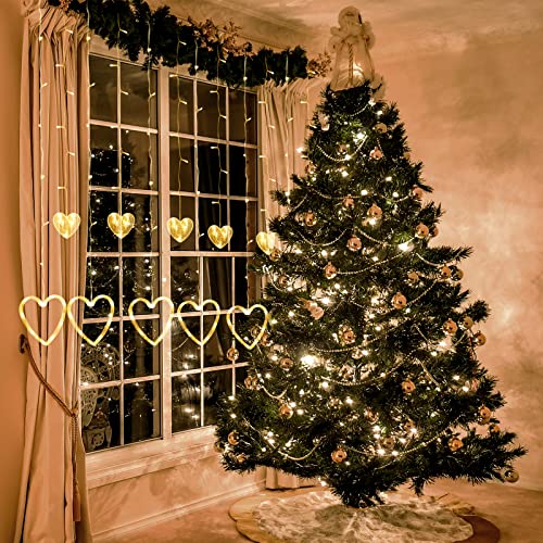 Curtain Lights, 138 Led 12 Love Heart Remote Window Curtain String Lights Plug In With 8 Flashing Modes Decoration For Valentine's Day, Wedding, Bedroom, Party, Birthday, 7.3Ft W, 3.3Ft H, Warm White #TOP4