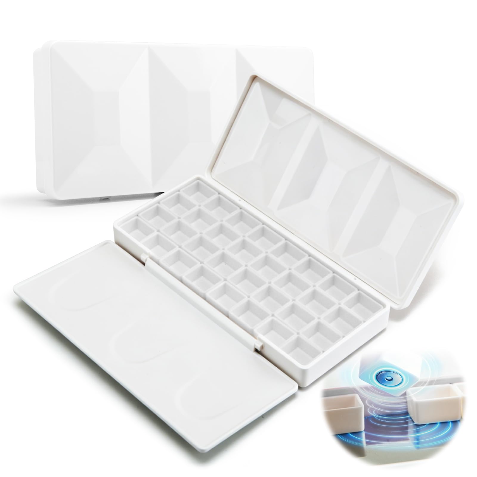 SEAMIART Portable Empty Watercolor Palette Case with 32 Magnetic Half Pans