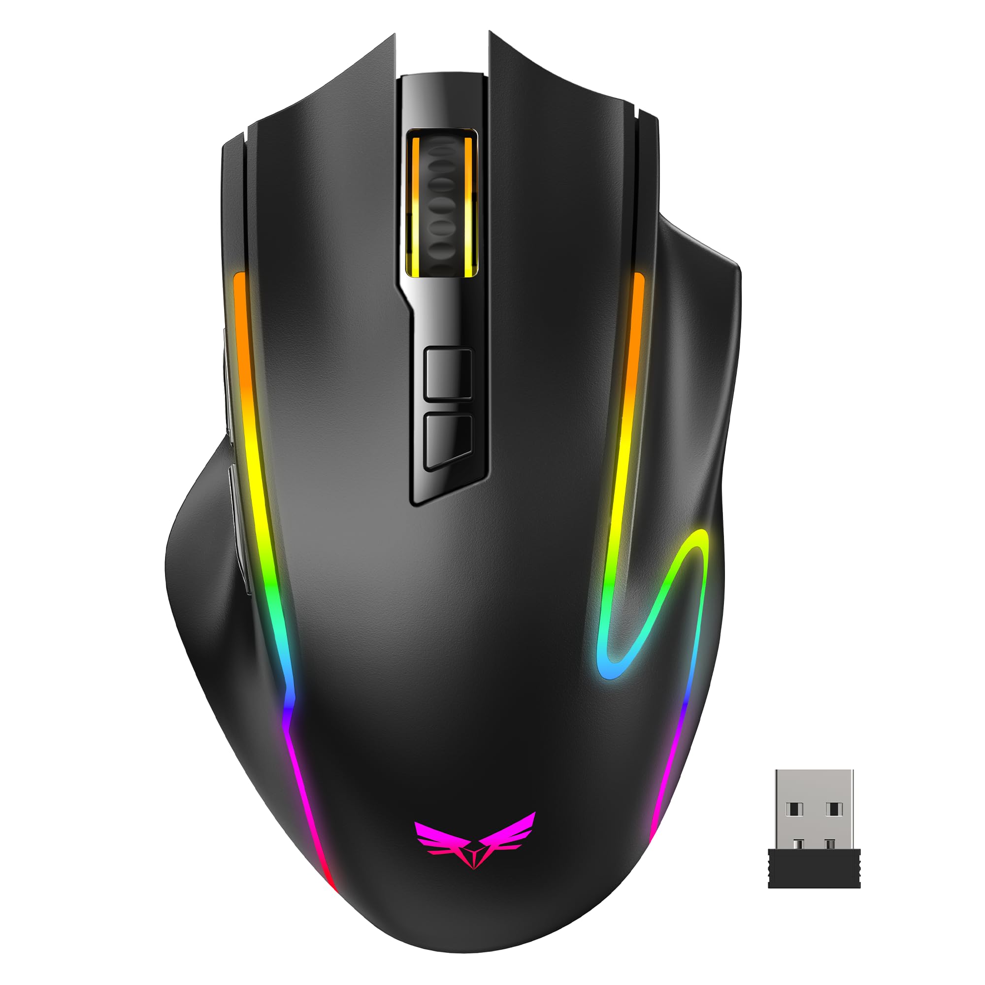 TECKNET RGB Ratón Gaming Inalámbrico 12800DPI, 2.4G, 7 Botones Programables | Mouse Gaming Ergonómico con Botón de Disparo Rápido,Interruptor HUANO, Respuesta de 1000 Hz, para PC y Portátiles Global Recycled Standard Global Recycled Standard Global Recycled Standard