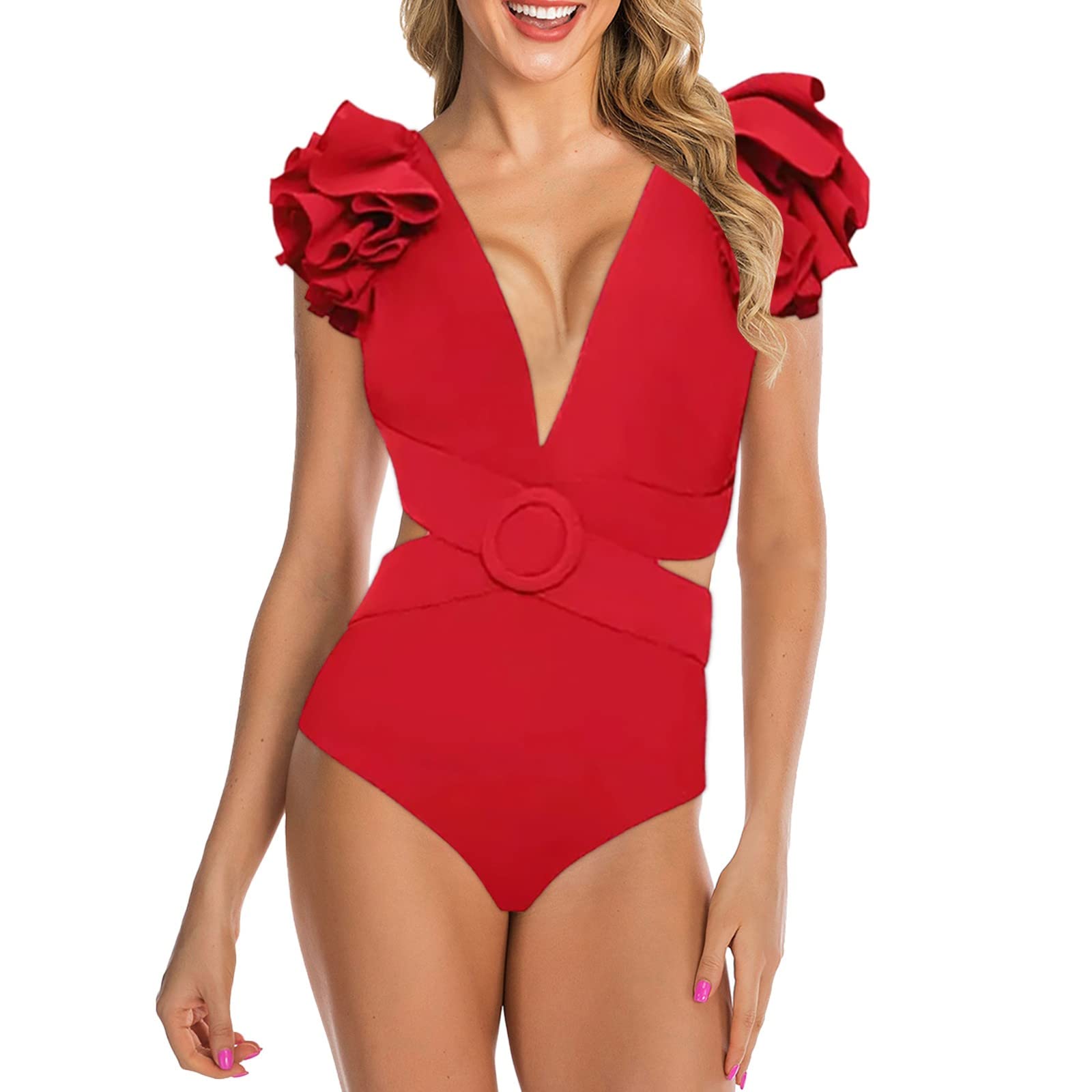 Generico Costume da Bagno Intero Tuta Intera da Bagno Donna A Tinta Unita Elegante Mare Monospalla Scollatura Profonda Tessuto Asciugatura Rapida Costume Intero Piscina Donna Piscina Chic