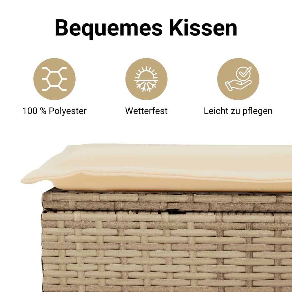 vidaXL Gartensofa 2-Sitzer, Outdoor Sofa mit Sonnendach, Terrassensofa mit Hockern, Gartenmöbel Sofagarnitur Gartengarnitur, Beige Poly Rattan