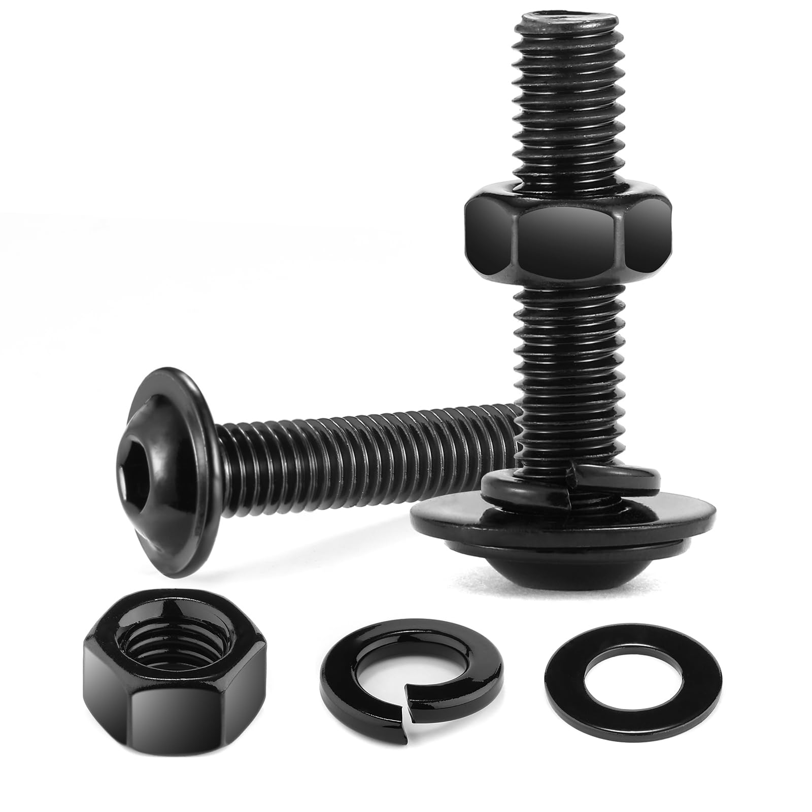 M6 x 25mm Flanged Button Head Socket Cap Screws Bolts, Nuts, Flat & Lock Washers, 20Pcs 18-8 (304) Stainless Steel, Fully Threaded, Black Oxide by SG