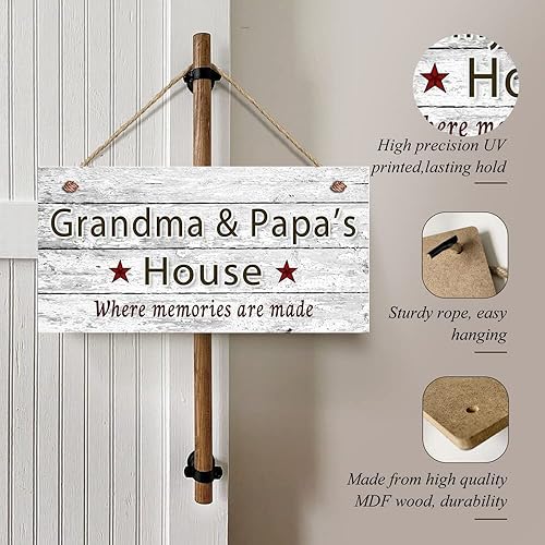 Miniatura 7 de Letrero de madera para colgar en la pared con texto en inglés Grandma & Papa's House Where Memories Are Made