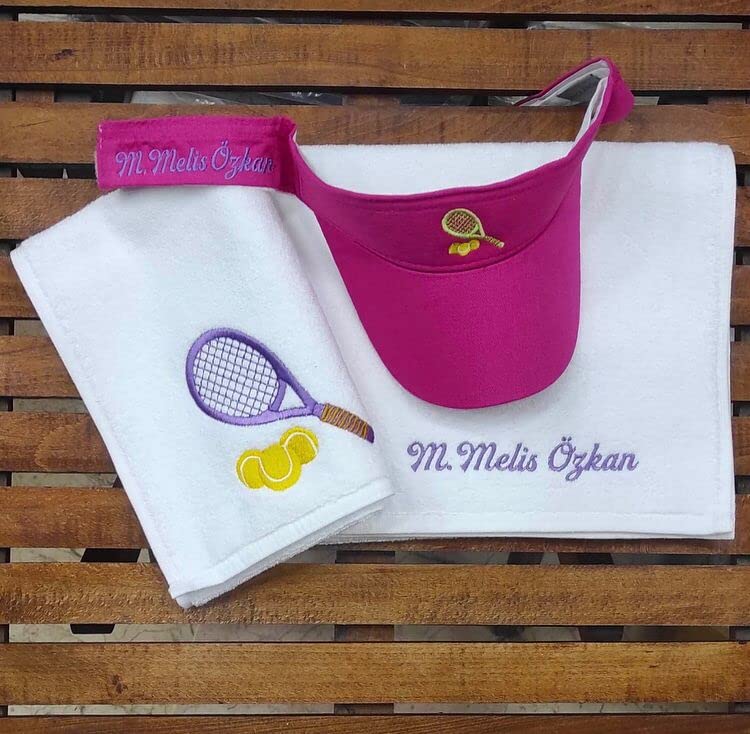 Personalized Sport & Gym Towels and Cap for Working Out, Tennis Towels and Cap for Men and Women Sports, Exercise Towel for Sweat, Cool Down for Neck and Body (27.5 x 70, White Towel & Pink Cap 2)