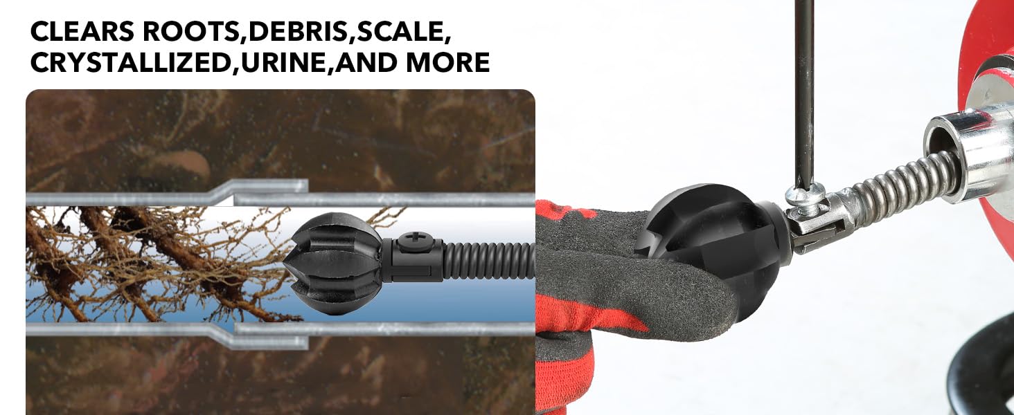 POPULO Kit d'accessoires professionnels 9 en 1 pour canalisation : grand coupe-racines à 6 lames et 8 pièces de fixation pour tarière, pour tuyaux de 3,8 à 10,2 cm, annihile les racines des arbres et