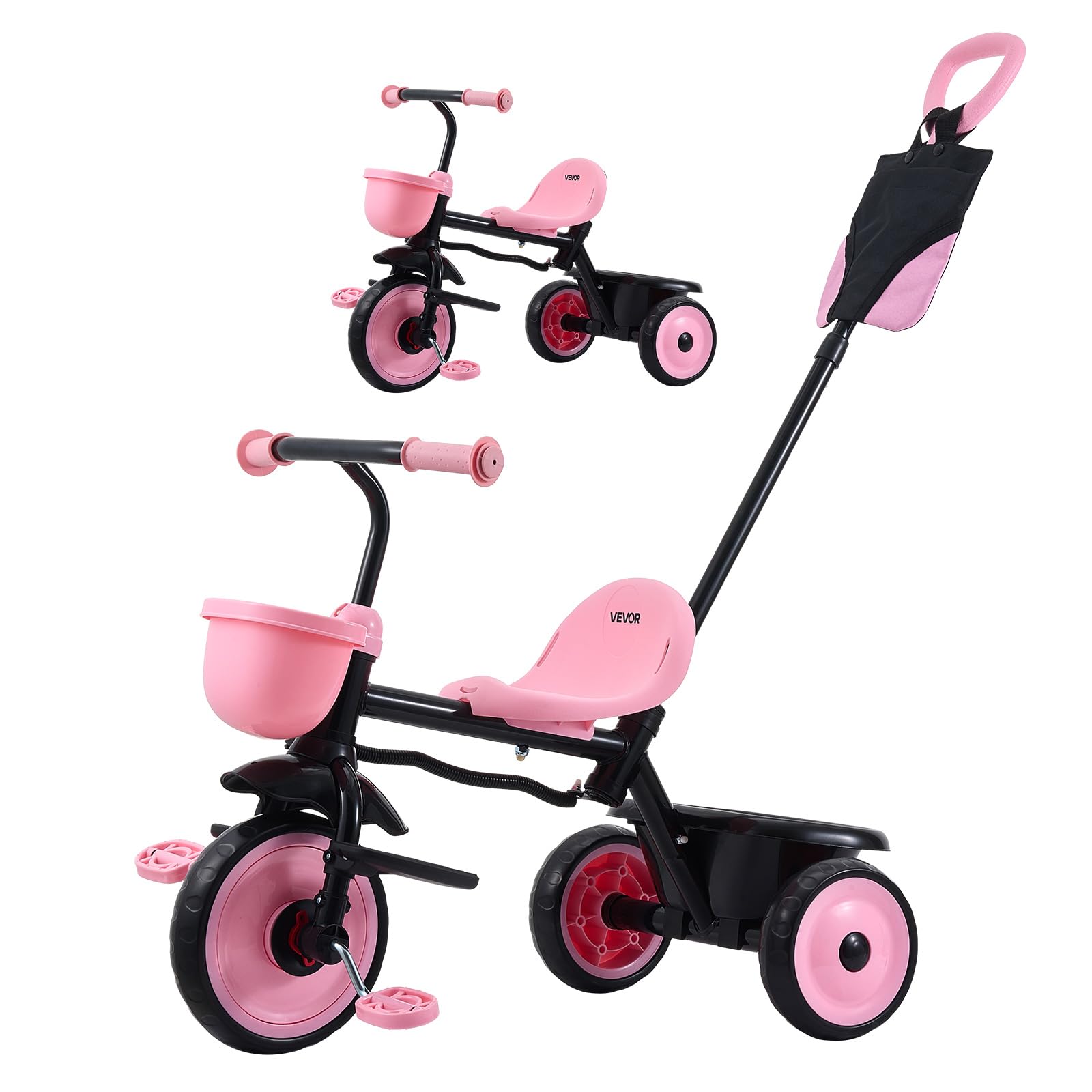 VEVOR Toddler Tricycle & Stroller for 18 Months to 5 Year Old, Kids Trike with Parent Push Handle, Adjustable Seat & Storage for Outdoor Play, Tricycle for Toddlers, Birthday Toy for Boys and Girls