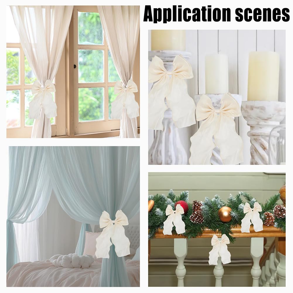 4 fermatenda in seta con fiocco, in pizzo, eleganti nastri di pizzo beige, per tende decorative, per camera da letto, soggiorno, festa di nozze, decorazione per la casa
