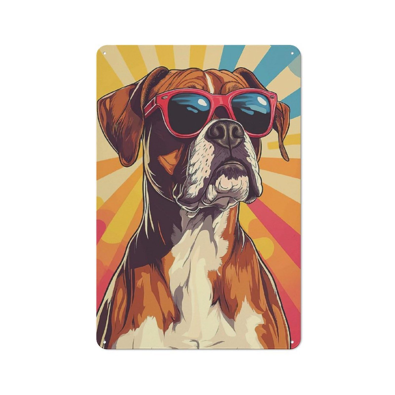 Junmoney Cool Boxer Dog With Sunglasses Rustic Metal Wall Sign 30X20cm Featuring For Pub Or Café, For Vintage Wall Decor Fans, For Metal Sign Collectors