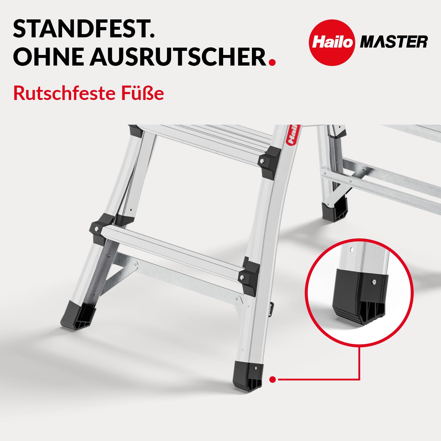 Hailo Master TL100 Topline 3-in-1 Alu Teleskopleiter - Flexible Arbeitshöhe 3-5 Stufen belastbar bis 150 kg - 2,65-3,09 m Arbeitshöhe einstellbar - extragroße Plattform - Leiter ausziehbar - Aluleiter