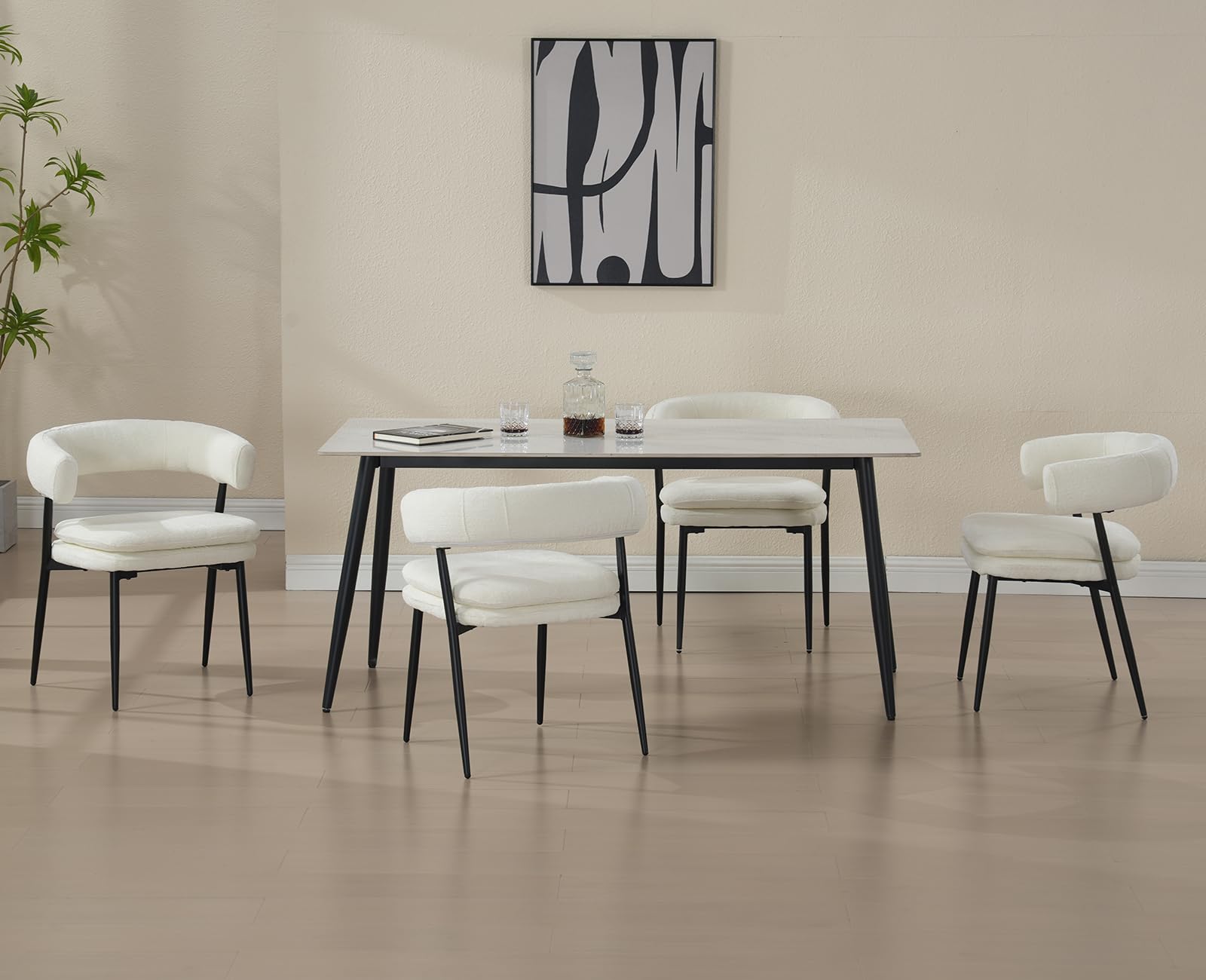 2 Chaises De Cuisine En Chenille Rembourrées - Pieds Métal, Sans Accoudoirs, Vert Et Autres Couleurs - 3