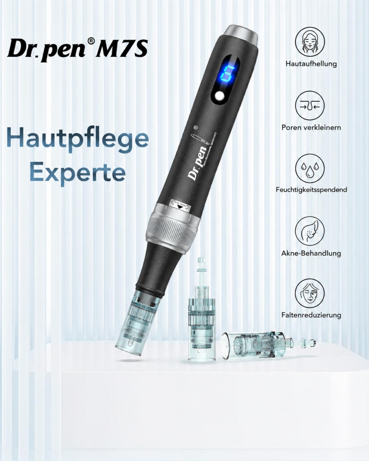 M7S Microneedling Pen Mikronadelstift Professioneller Dermapen mit 22 Ersatzkartuschen Kabelloser Microneedling Pen Einstellbares Microneedling-Gerät für die Hautpflege