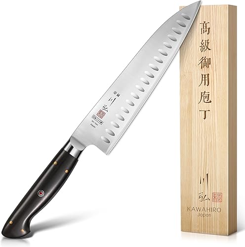 KAWAHIRO Cuchillo de chef japonés, de 8.27 pulgadas, hechos a mano, de acero de aleación de alto carbono, cuchillo de chef hueco profesional con