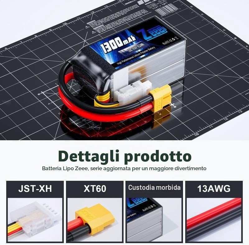 Zeee 4S Lipo 14,8V 120C 1300mAh Batteria RC con connettore XT60 (2 pezzi)