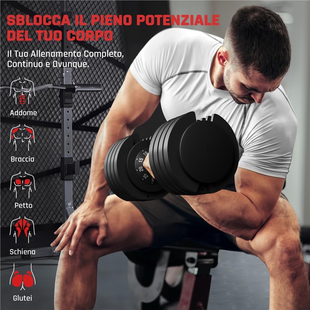 Yaheetech Manubri Regolabili 5 Pesi in 1 con Doppio Blocco di Sicurezza, Design Ergonomico e Salvaspazio, Ideali per Allenamento Casa Palestra e Fitness Nero
