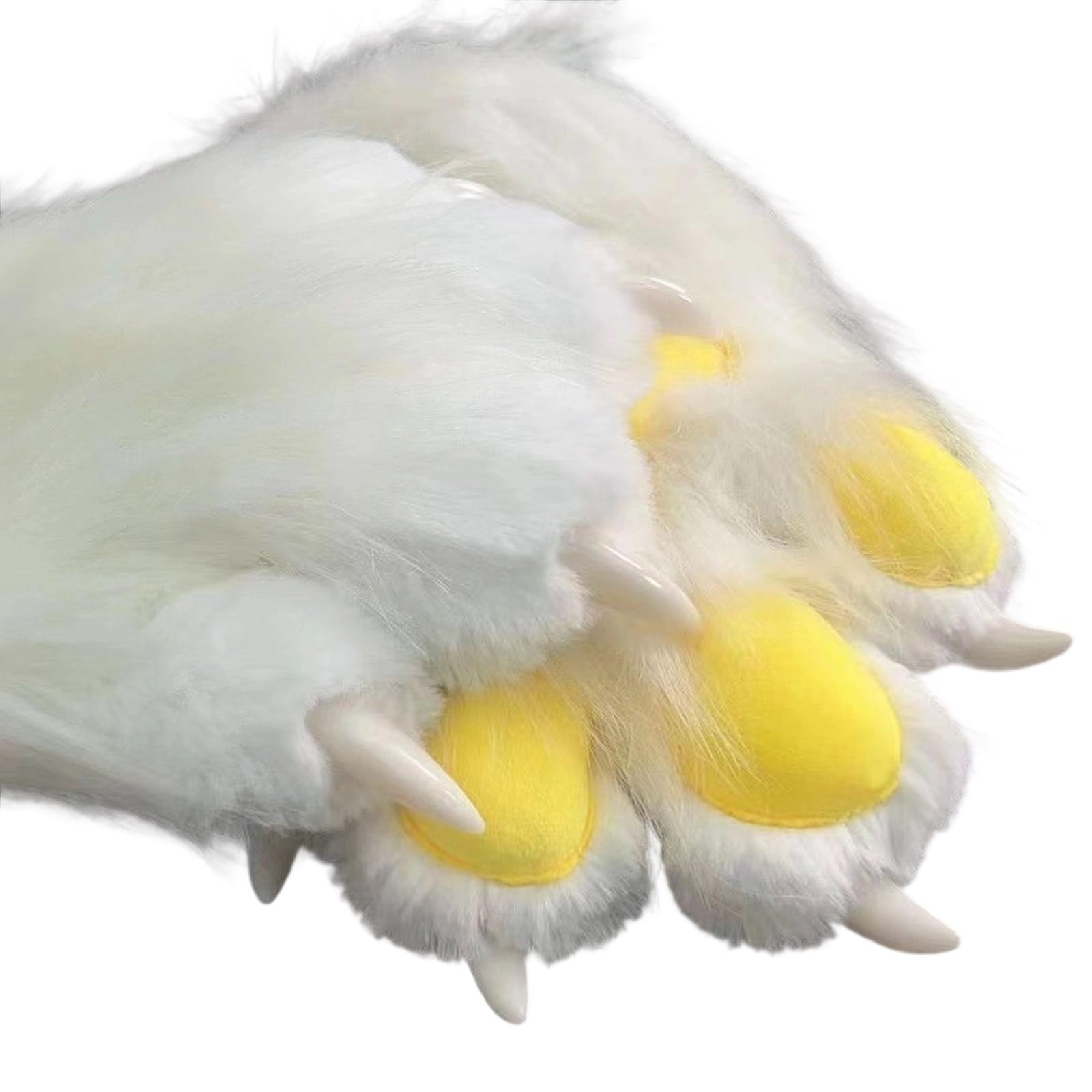 Vdaxvme Wolf Paws Gloves Cat Glove with Claws Animal Paws Threads Cosplay Halloween Fancy Party Costume Accessory Animal Foxes Mittens, White yellow pad, One Size