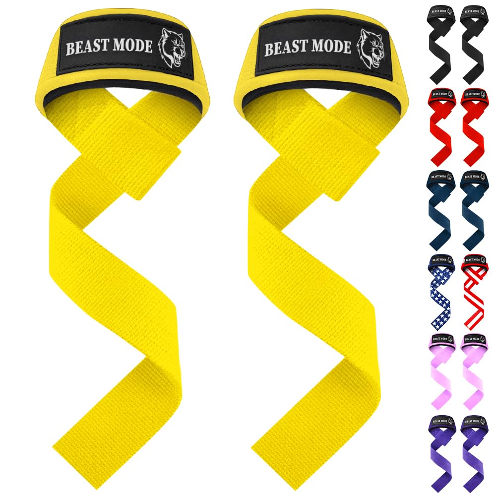 TECEUM Lifting Wrist Straps with Neoprene Padding Support – Yellow – Beast Mode – Heavy Duty Wrist Workout Straps For Men and Women – Ideal for Powerlifting, Strength Training, Bodybuilding-image-39