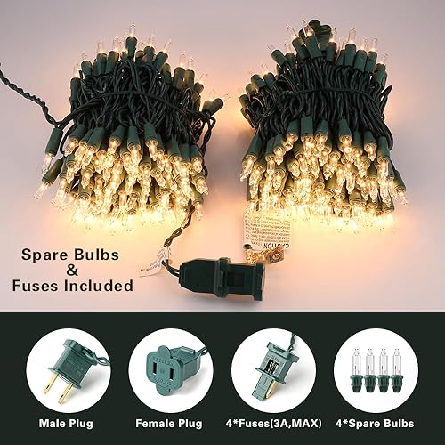 Miniatura 6 de Brizled Luces incandescentes de Navidad blancas cálidas, 300 unidades de 69.6 pies conectables, mini luces transparentes para decoración de