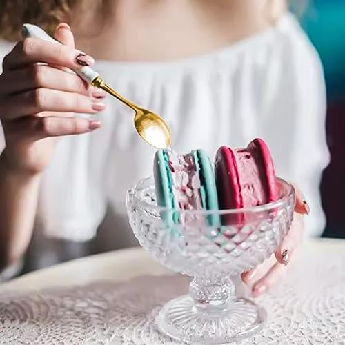 Miniatura 4 de Fvstar Juego de vajilla de acero inoxidable para café, cuchara de postre, tenedor de postre, tarro de cerámica con 4 tenedores y 4 cucharas, juego