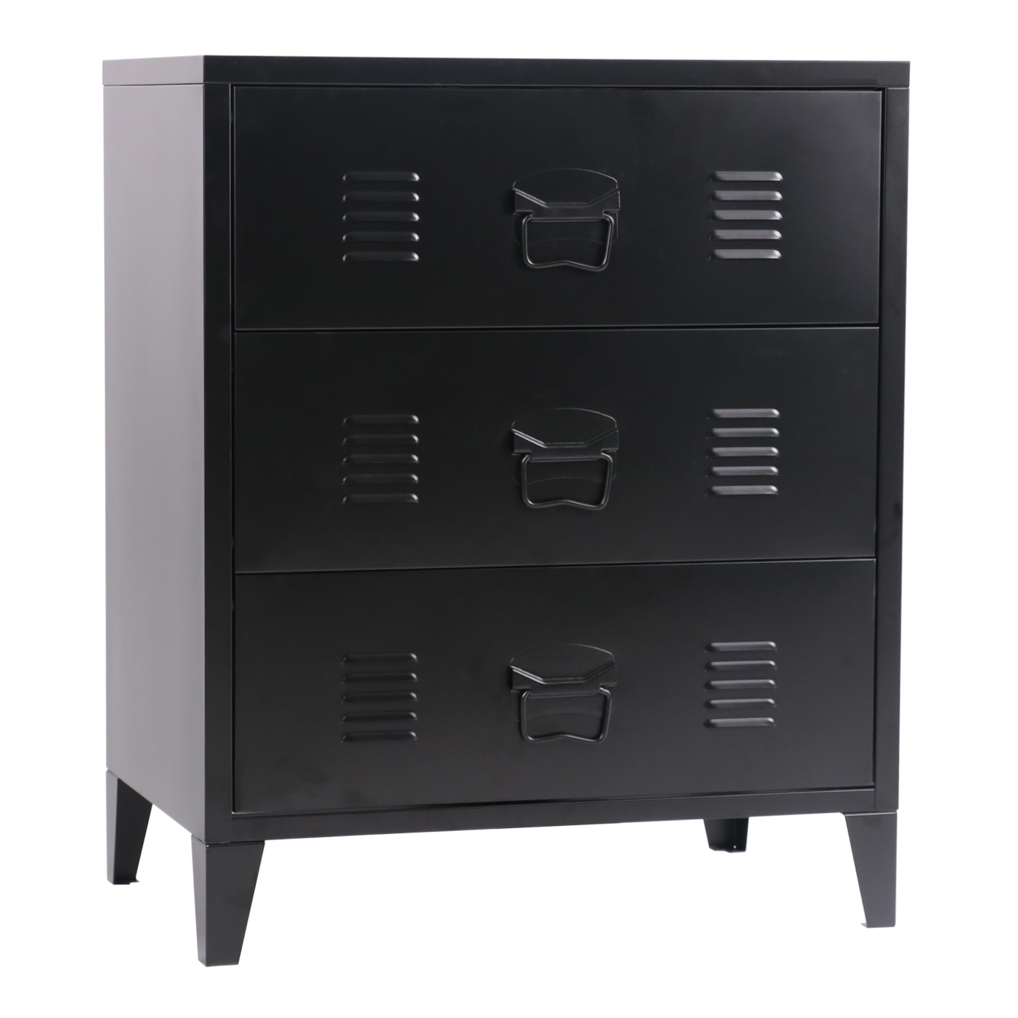 [en.casa] Cassettiera in Acciaio Comò con 3 Cassetti Organizzatore da Ufficio Soggiorno Mobile Contenitore per Archivio 72 x 60 x 40 cm - Nero
