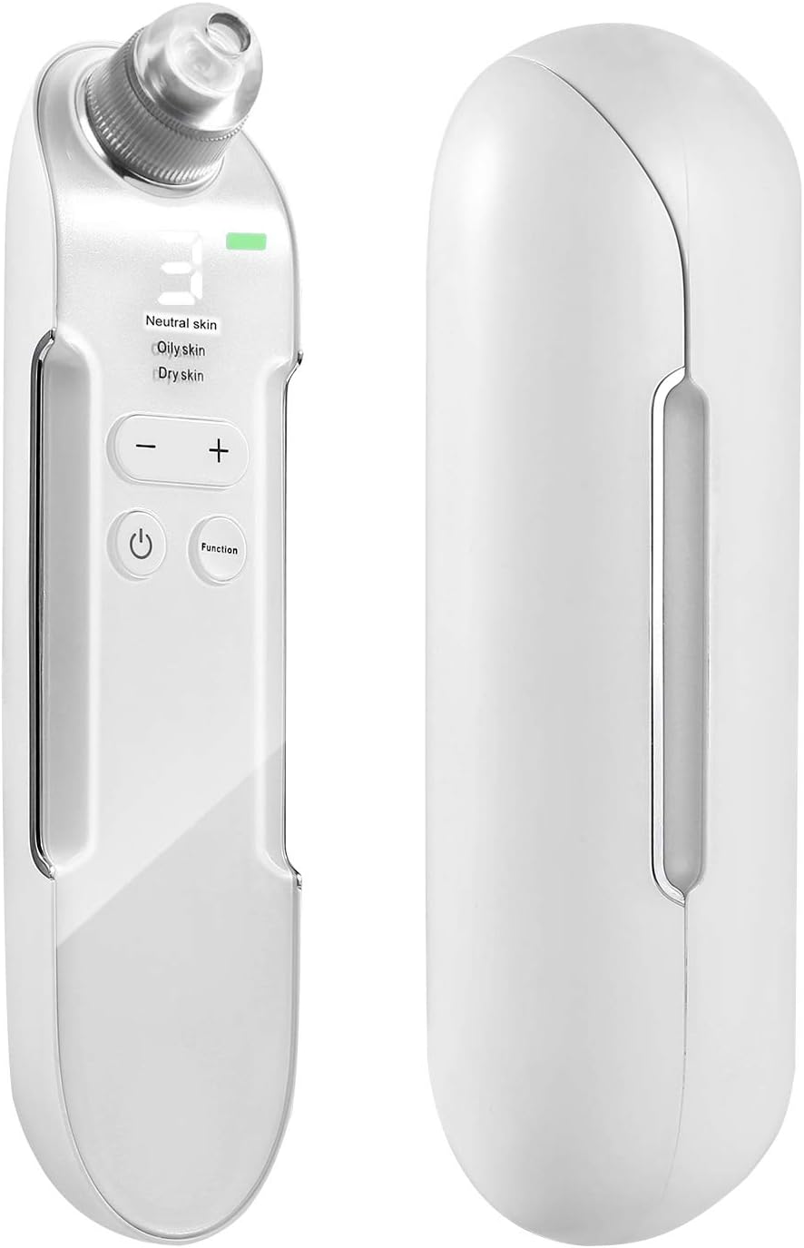 Blackhead Remover, blackhead extractor rechargeable blackhead vacuum cleaner with magnetic storage base, 4 replaceable vacuum tips and 3 modes: neutral, oily, dry skin, for facial pore vacuum (white)