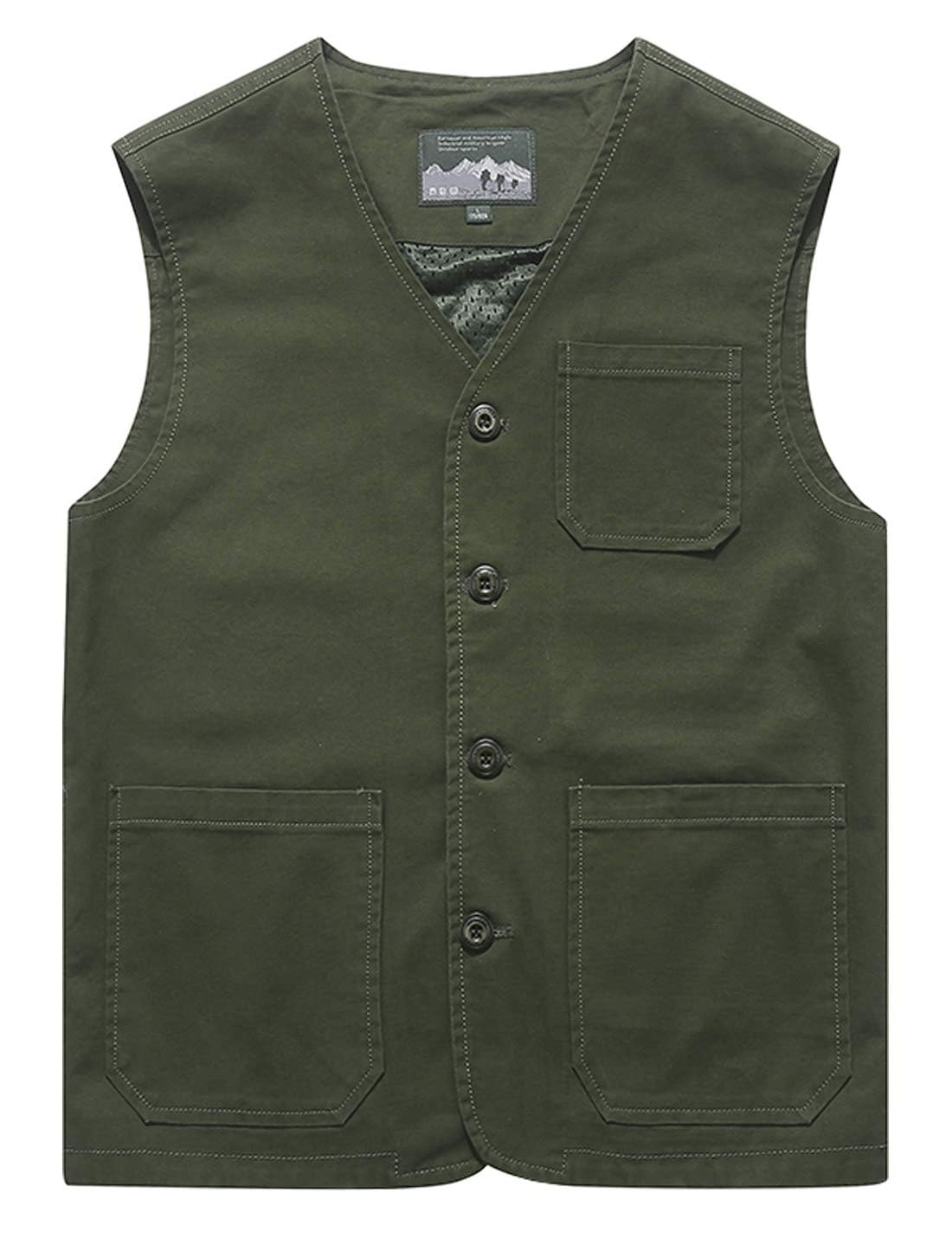Gihuo Men's Travel Vest Casual Outdoor Multi-Pocket V-Neck Button Cotton Workwear Vest