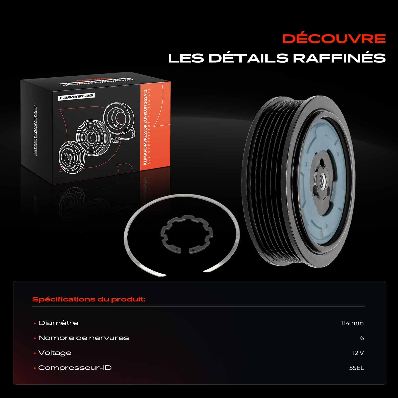 Frankberg Embrayage de climatisation 9822184980 | Compatible avec: Grandland X A18 P1UO, 208 II UB UJ UP UW, 308 II L3 LB LH LP LW, 2008 I CU, Boîte partenaire/MPV K9