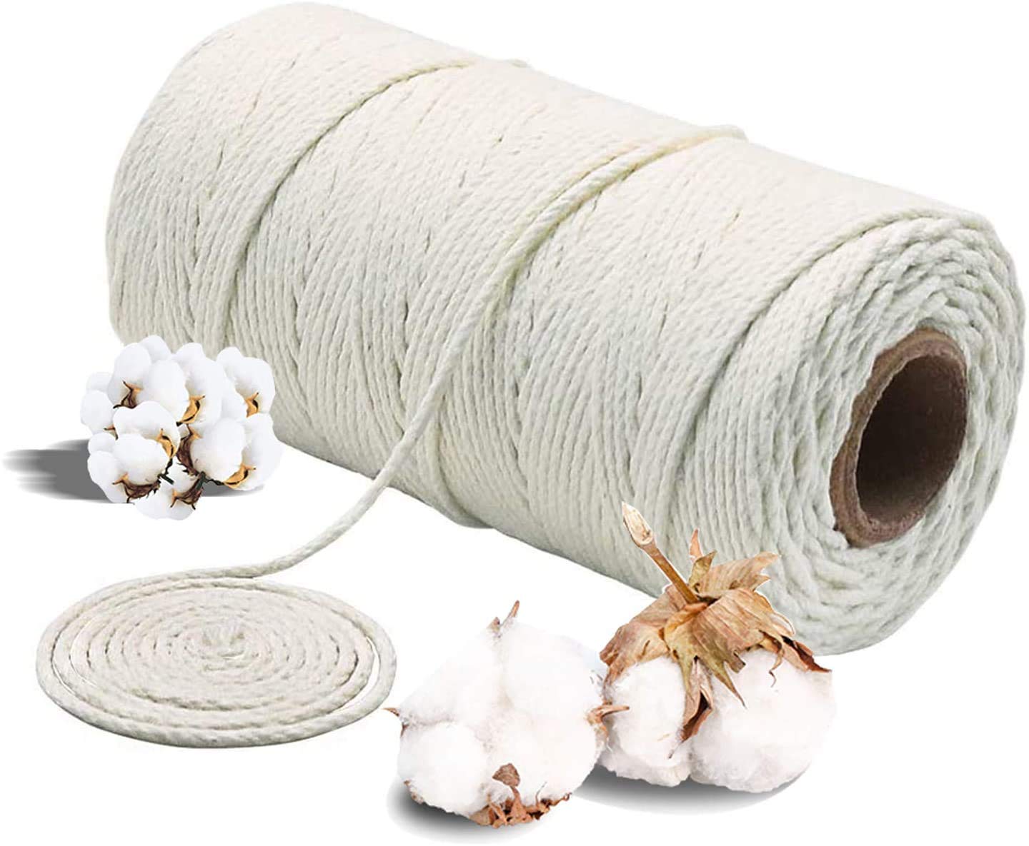 Amoued 200M 3-layer Cotton Twine String,Natural Beige Cotton Rope for Tying Homemade Meat,Making Sausage,DIY Craft and Gardening Applications
