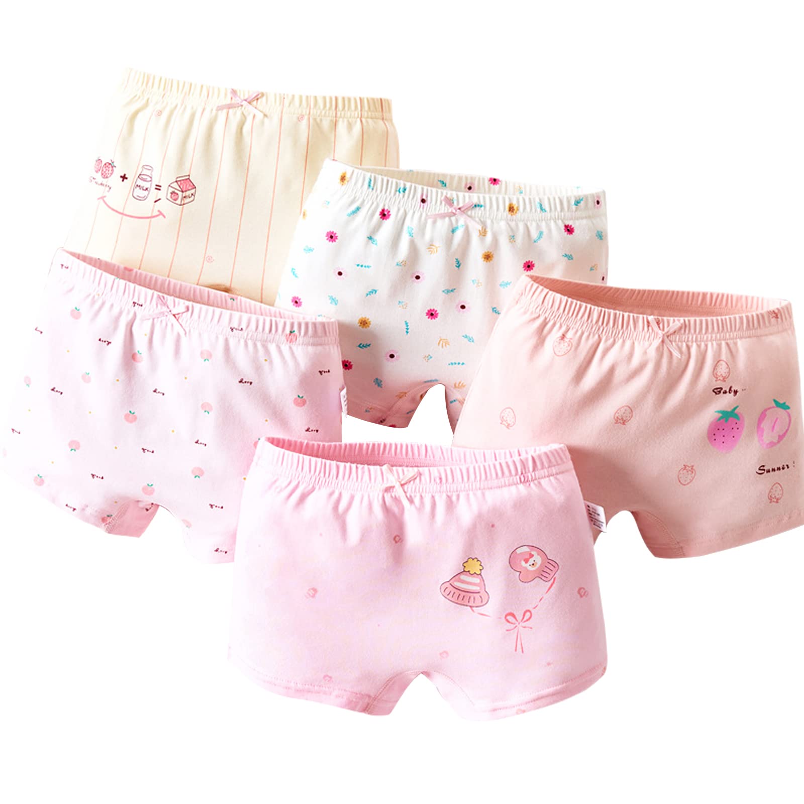 ZHTEAPR Little Kids Girls Underwear Toddler Soft Cotton Boxer Briefs Panties Cute Pattern Boyshorts (2-11years)