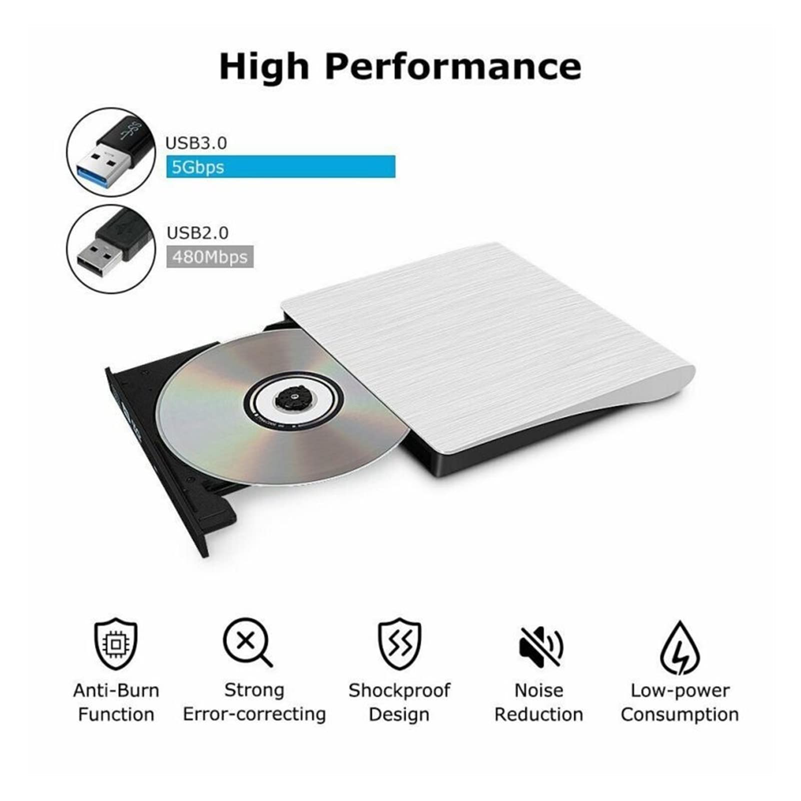For portátil PC USB 3.0 Slim Externo DVD RW CD Writer Drive Burner Reader Player Unidades ópticas Portátil