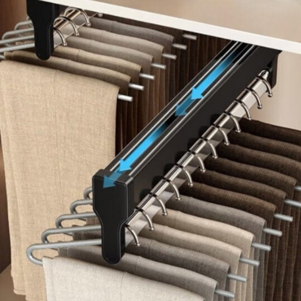 Porte-pantalons coulissant et organiseur de placard cintre peu encombrant