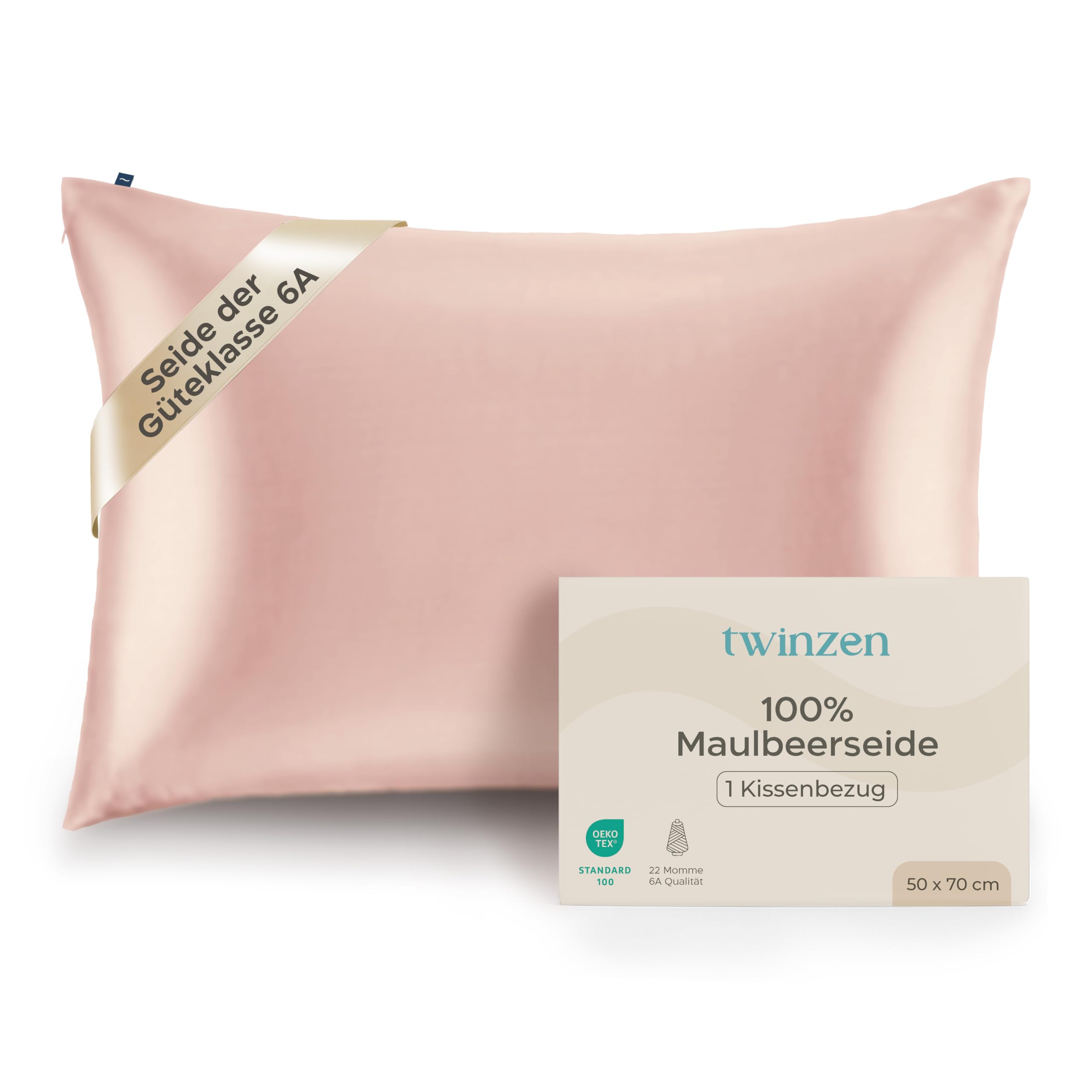 Twinzen Seidenkissenbezug 100% Silk Pillowcase 22 Momme Güteklasse 6A - Oeko-Tex Zert. für Haar und Haut