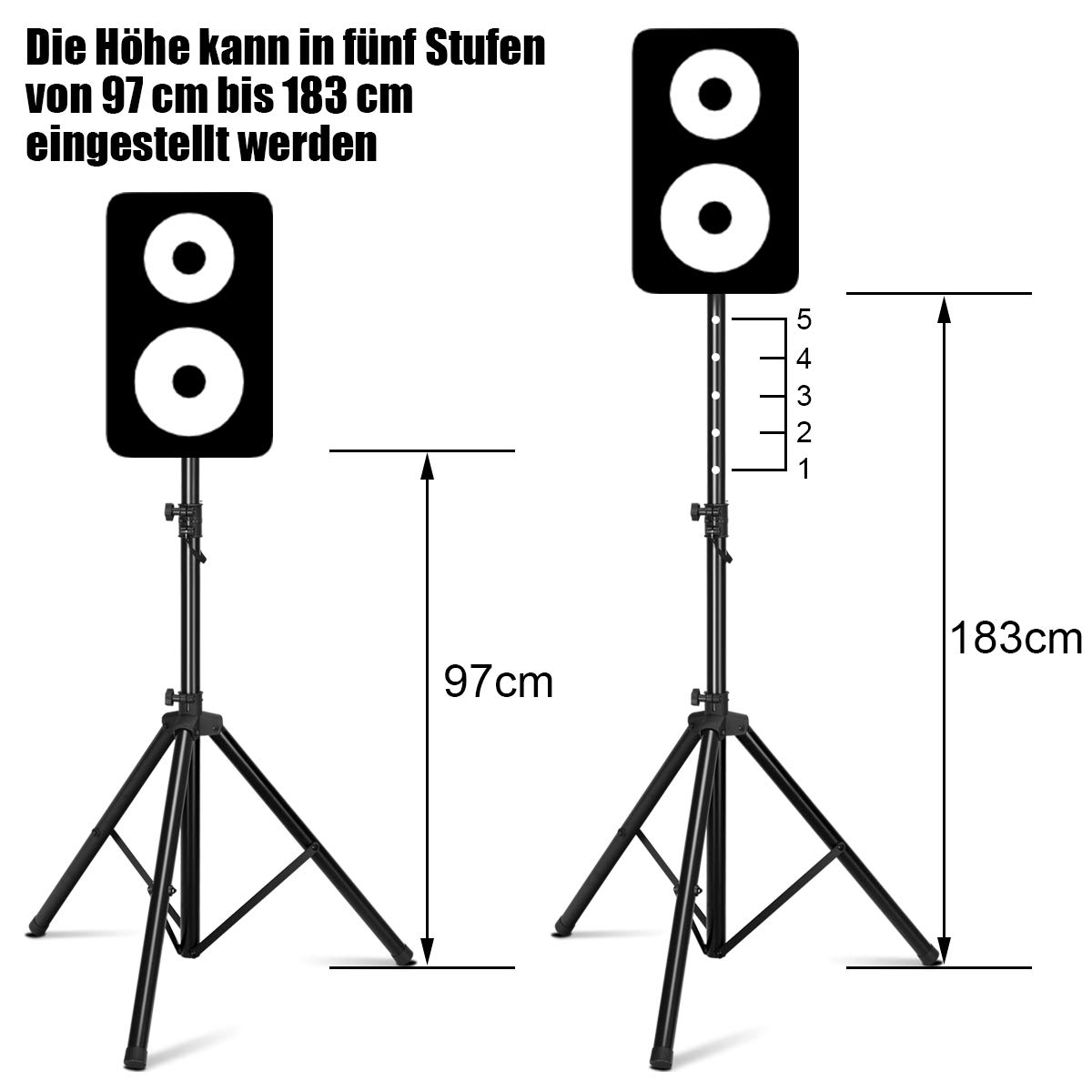 GOPLUS Stojak do boksu, statyw do boksu, stojak z żelaza, do głośników, głośników, głośników, audio, czarny, 97-183 cm (2)