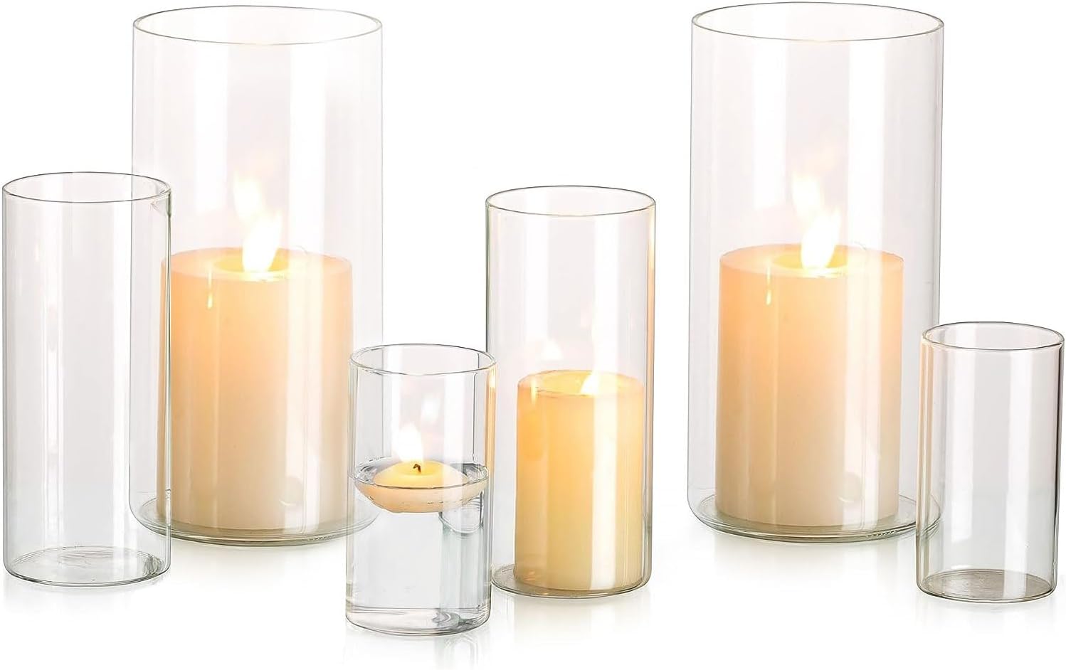 Glasseam Glass Hurricane Candle Holder Set of 6, Cylinder Candle