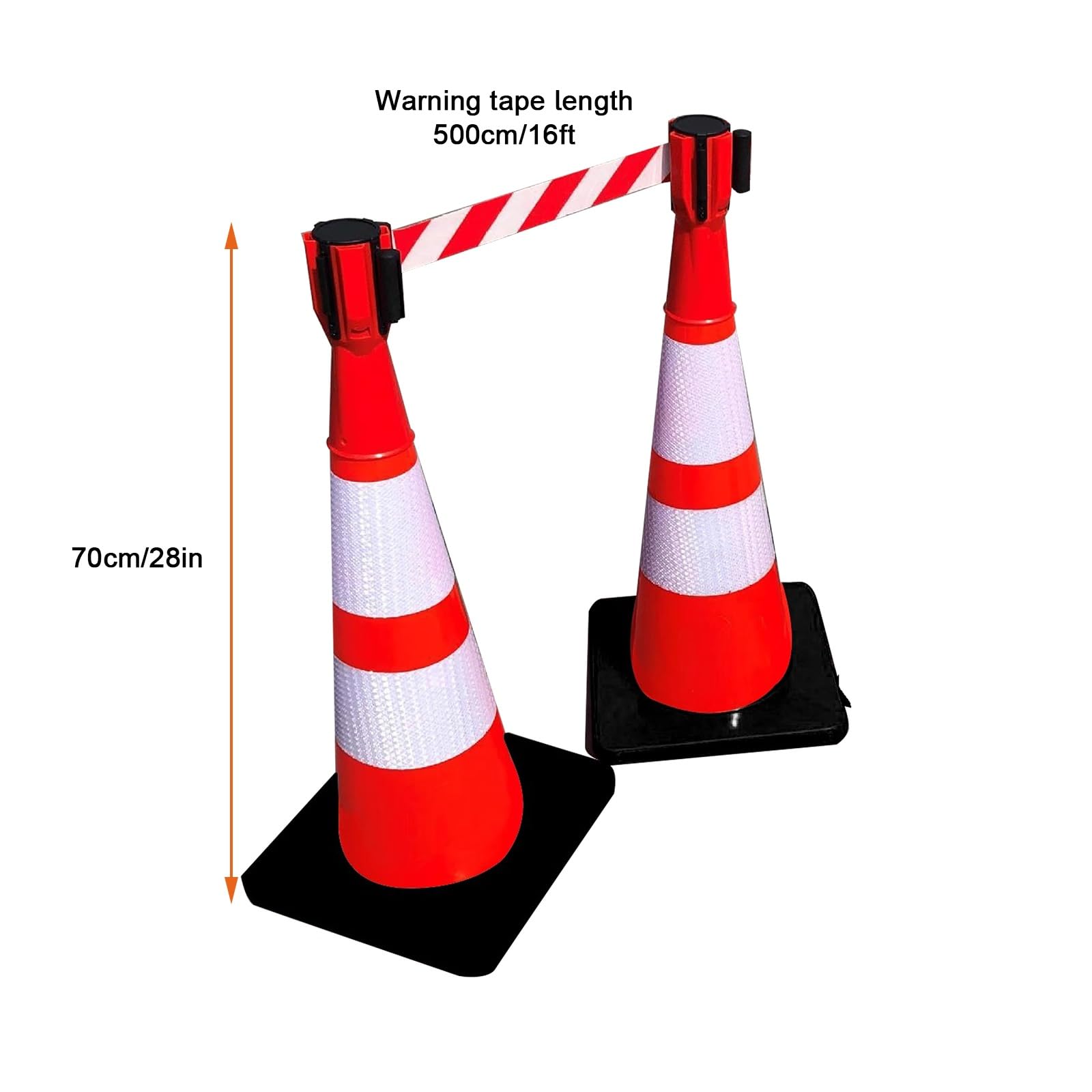 Cono de Señalización, Conos de Advertencia, con Cinta Telescópica, Colores Llamativos, Resistente y Duradero, para Obras y Carreteras (4 Unidades)(70cm/28in)
