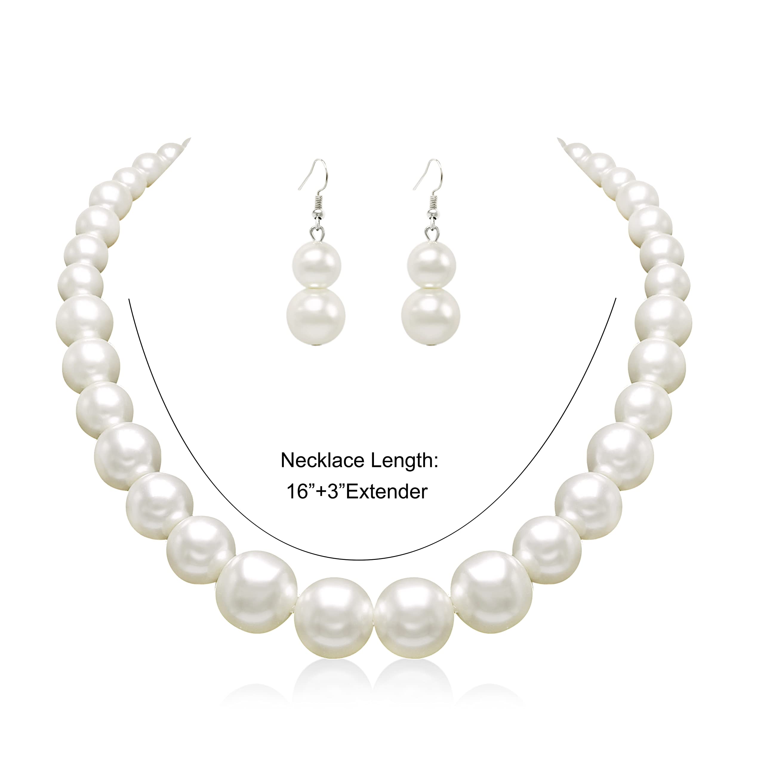 Pearl Choker Necklace for Women Faux Pearl Beads Strand Necklace Earring Set Costume Jewelry