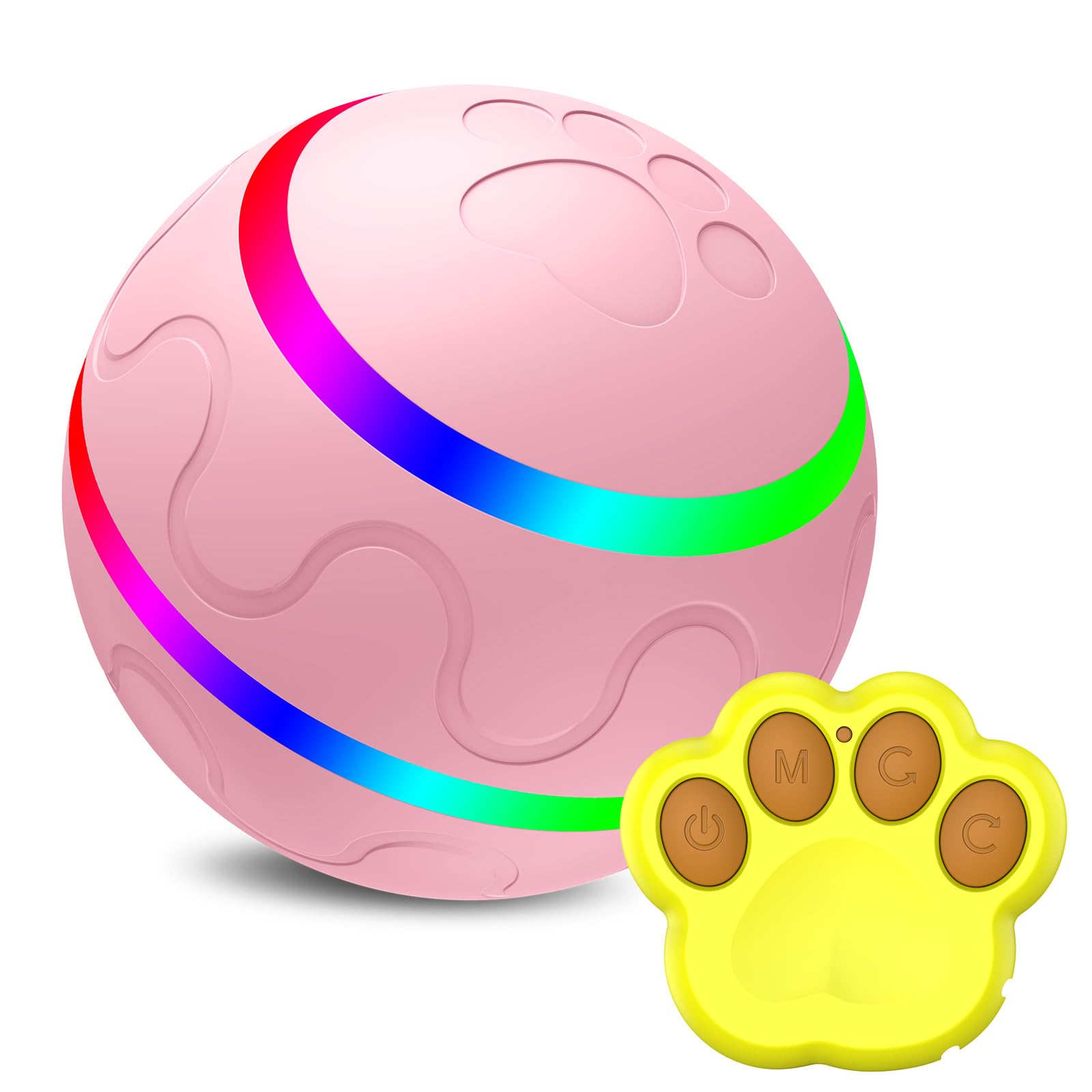 Smart Ball For Dogs - Self Moving Balls For Large Dogs - Interactive Puppy Pet Ball Automatic Moving Rolling With LED Light, Rechargeable Smart Wicked Busy Ball For Dogs Cats (Pink)