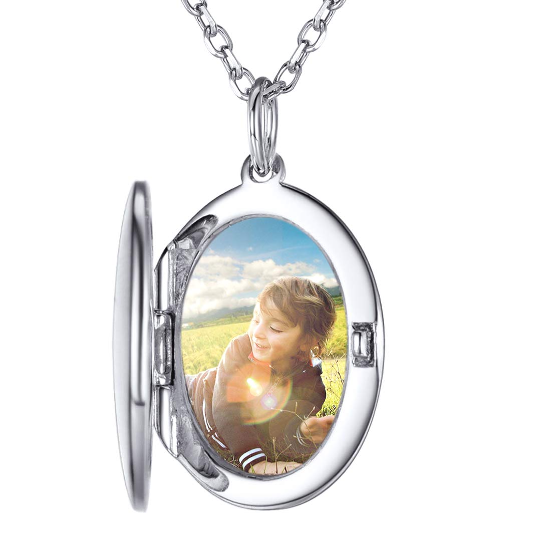 SILVERCUTE Collar con Medallón Fotos Personalizados Plata de Ley 925 para Mujeres Colgante Guardapelo Personalizable Corazón Ovalado Redondo Regalos para Mama Amiga Esposa Caja de Regalo