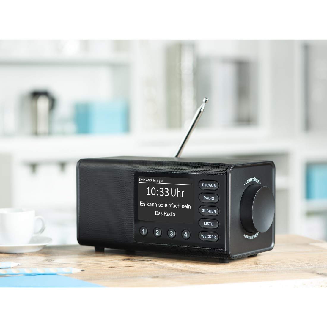 Hama DAB Radio mit DAB+/DAB und FM DR1000DE (Digitalradio mit großem Display, Küchenradio mit einfacher Bedienung, kleines Radio mit großen Tasten, UKW, AUX, 5W, Radiowecker, Seniorenradio) schwarz