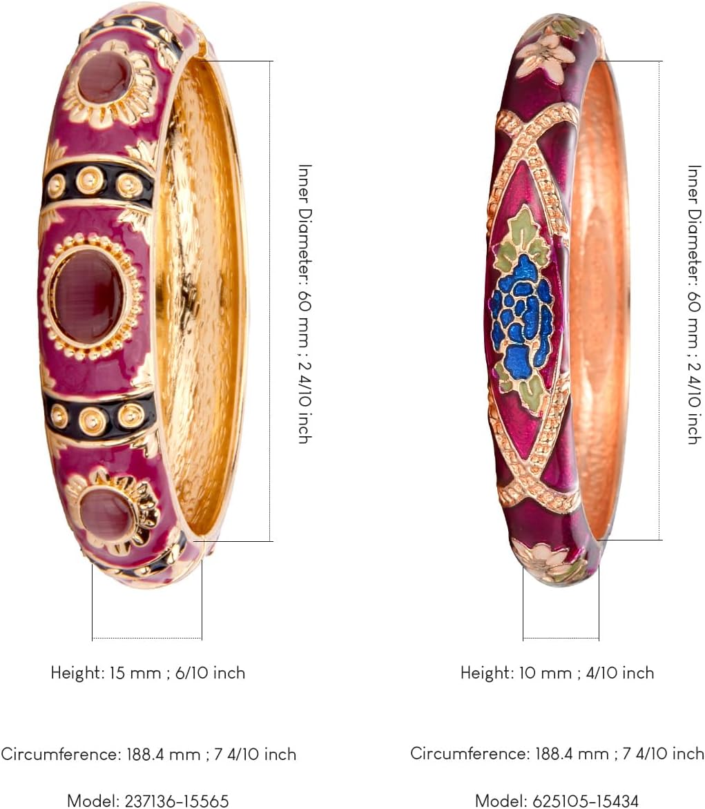 UJOY Vintage Cloisonne Jewelry Bracelet Plated Handmade Bead Rhinestones Enamel Spring Cuff Bangles 2 Pcs Set for Womens Gift 7735