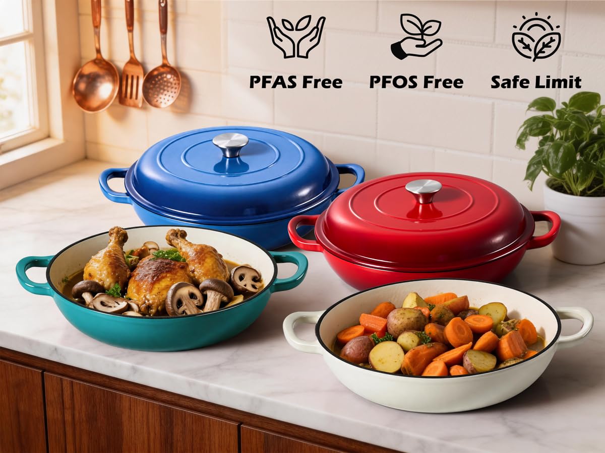 Leonyo Enameled Cast Iron Skillet - 3.6QT Braiser Pan -6 Leonyo Enameled Cast Iron Skillet - 3.6QT Braiser Pan -6