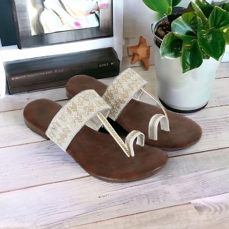 Image of DFR Flip Flops for Women Daily Use Comfortable Ethnic Embroidered Girls Slippers flipflops chappals