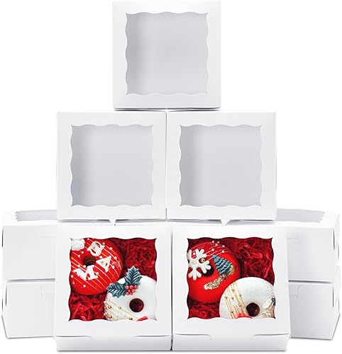 Miniatura 16 de 20 cajas de galletas de 6 x 6 x 2.5 pulgadas, cajas de panadería con ventana, caja de fresas cubiertas de chocolate para bodas, fiestas de cumpleaños