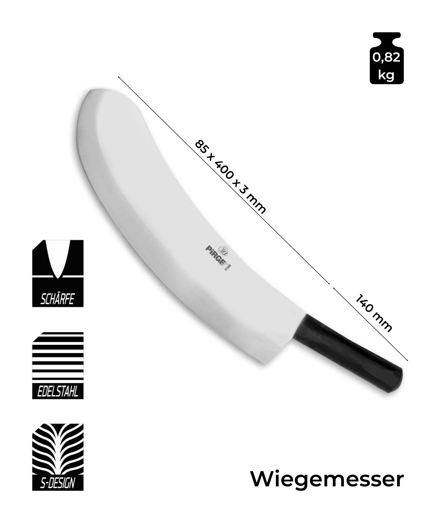 Pirge Ecco - Cuchillo grande para picar carne, 40 cm, negro, de un solo filo, cuchillo de hierbas, cuchillo de carnicero, cuchillo de cocina profesional de acero inoxidable, diseño ergonómico de mango