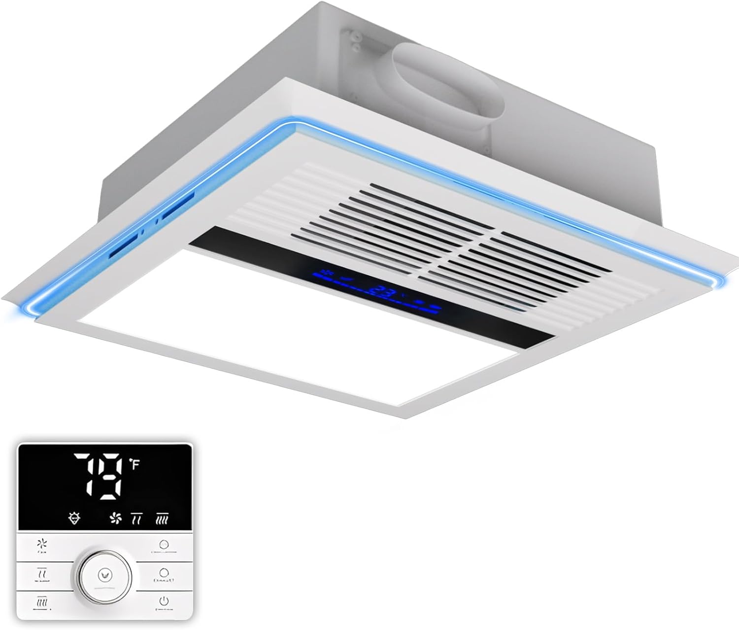 4 in 1 Bathroom Exhaust Fan with Heater and Light, 2800W Heater, 211CFM, 5-Color Mood Lighting, Low Noise, with Wall Control for Bathroom and Toilet