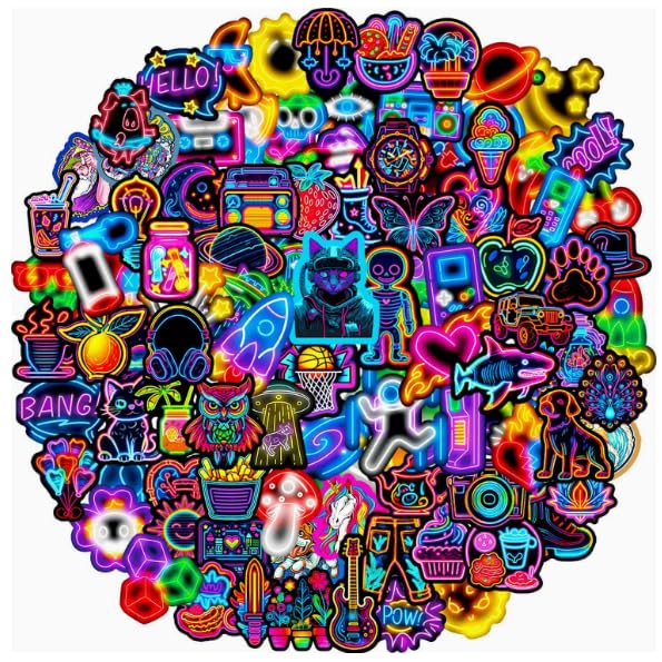 150 Adesivi al Neon, Colori Accattivanti E Facili da Incollare, Adesivi in PVC Impermeabile, Adatti per Decorare Skateboard, Quaderni, Valigie E Tazze d'Acqua.