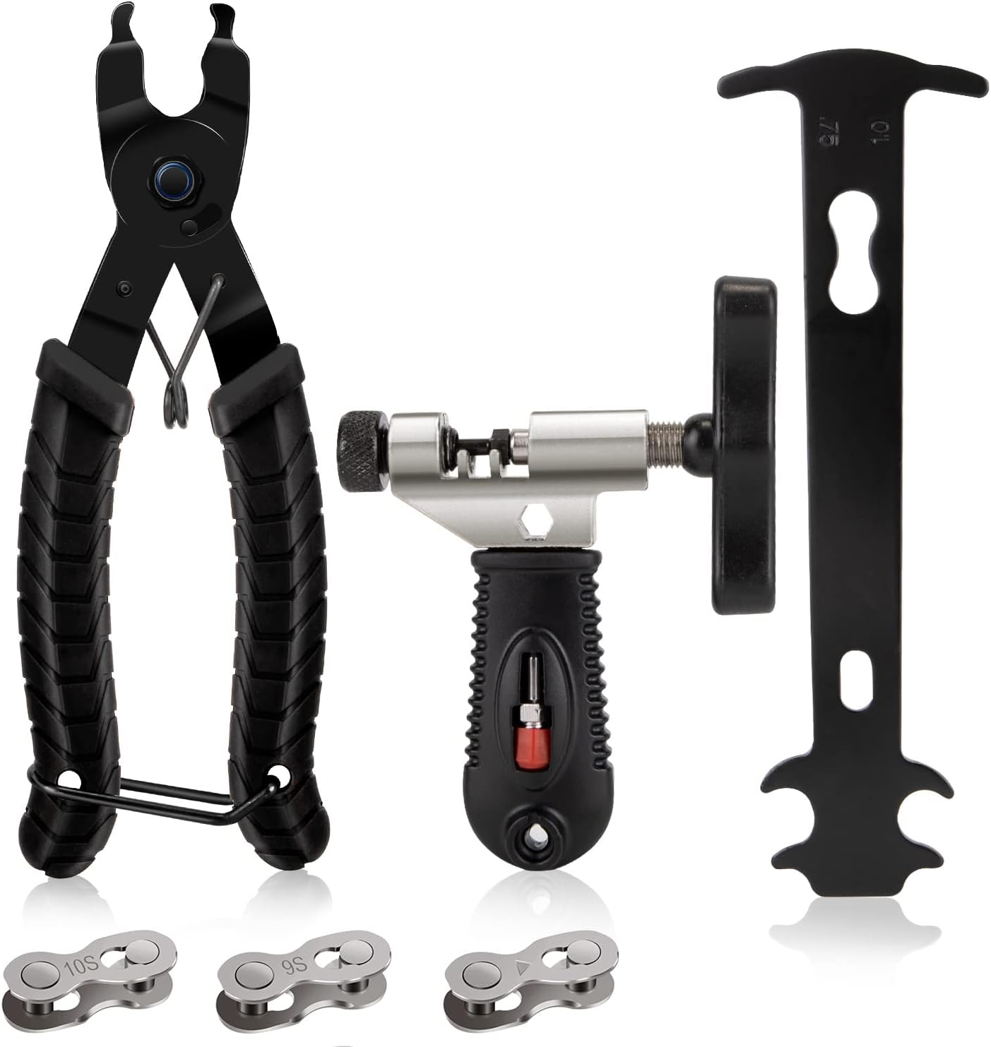 WOTOW Bicycle Chain Repair Tool Kit, Cycling Bike Master Link Pliers Remover & Chain Breaker Splitter Cutter & Chain Wear Indicator Checker & Reusable Missing Connector for 6/7/8/9/10 Speed Chain