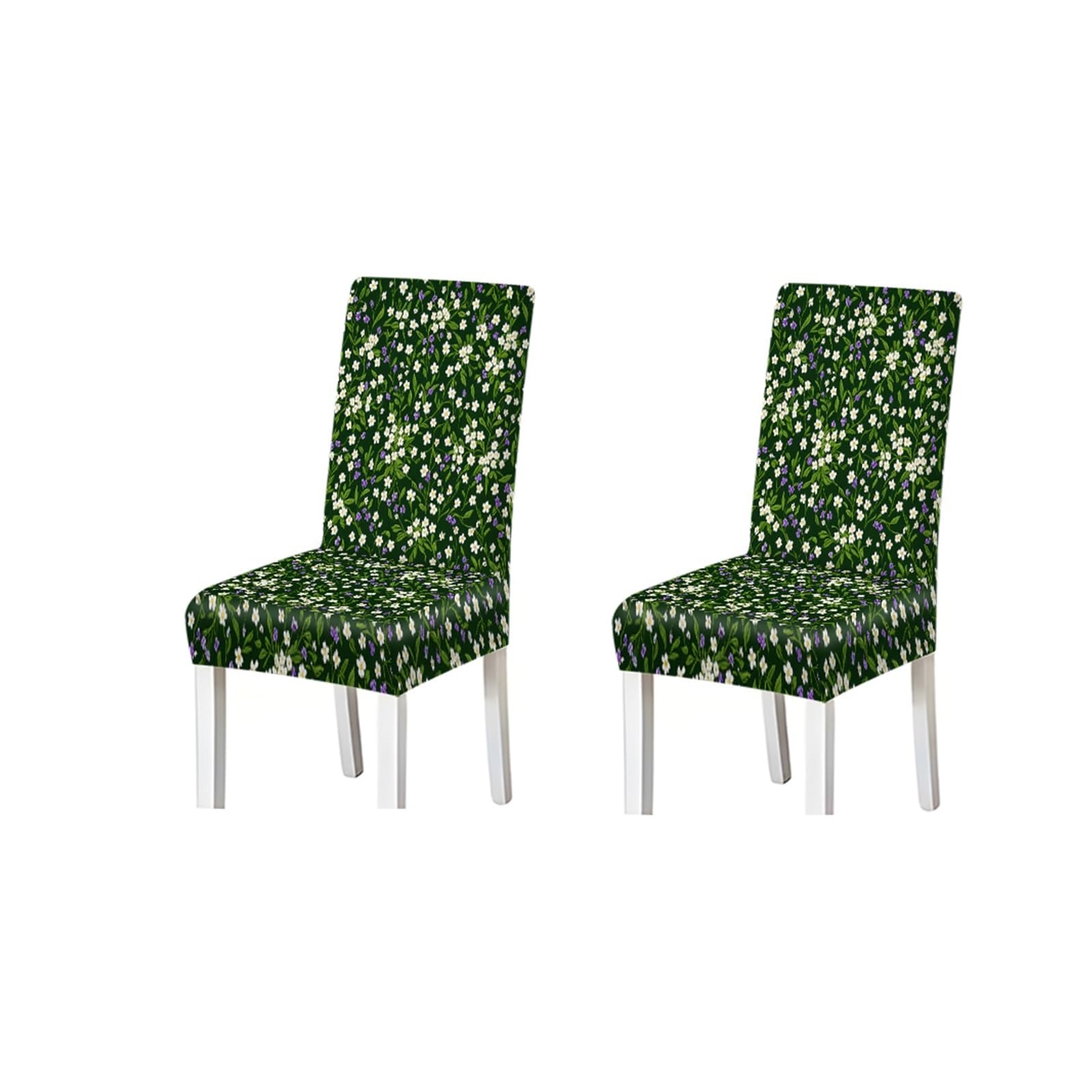 BOSUYBN Green Floral Meadow Chair Covers Set Of 2/4/6, Cottage Garden Stretch Dining Chair Slipcovers Furniture Protectors for Home Dining Room(2PCS Chair cover)