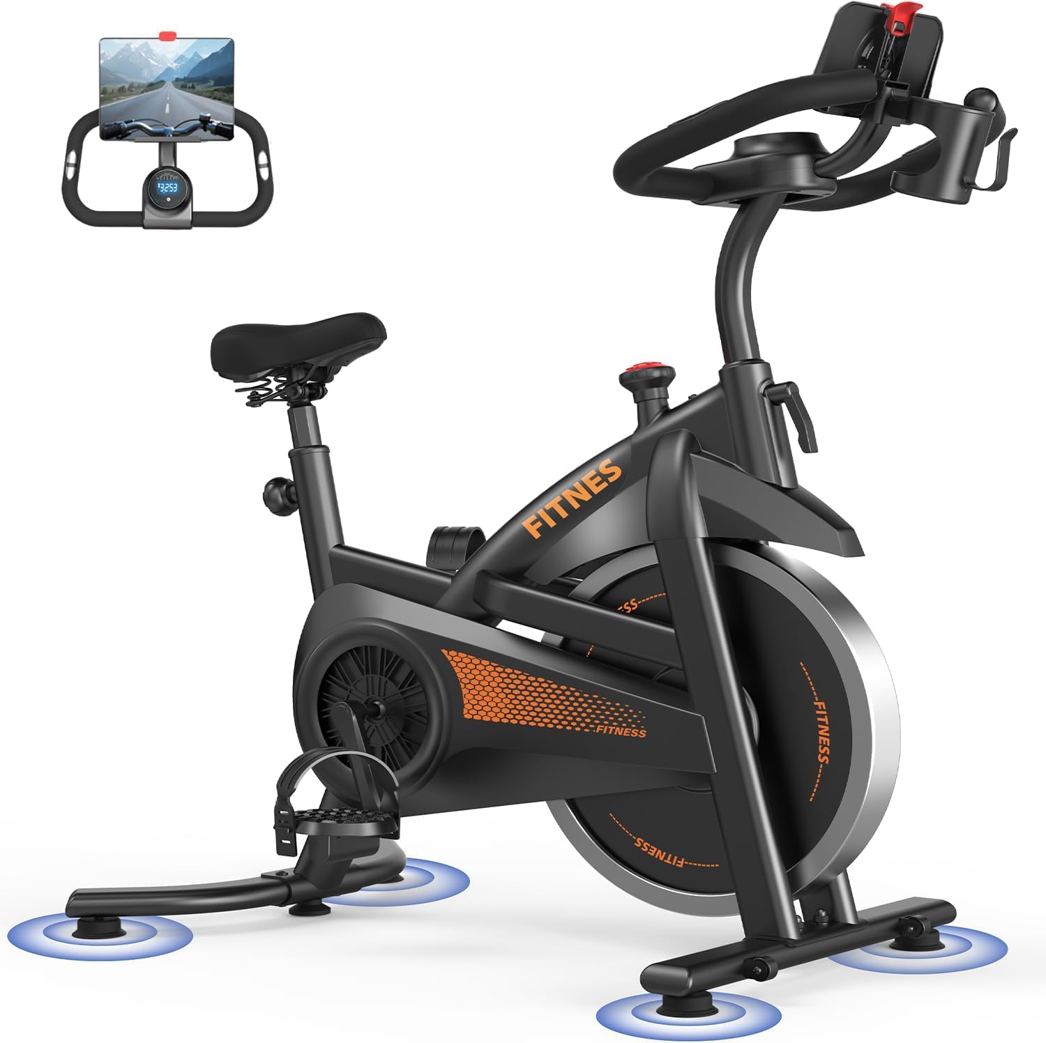 CURSOR FITNESS Exercise Bike, Quiet Belt Drive Stationary Bike for Home with 0-100 Resistance & App, 300 LB High Carbon Steel Training Bike, Indoor Cycling Bike with Tablet Holder and Heart Rate Black